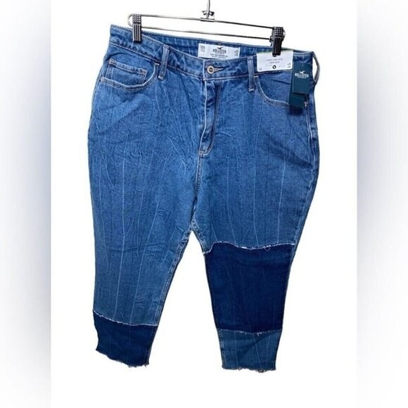 Hollister Blue Patchwork Curvy High Rise Mom Jeans Size 31 - Picture 1 of 8